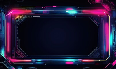 Obraz premium Background abstract neon cyberpunk blue, red, purple technology banner wallpaper