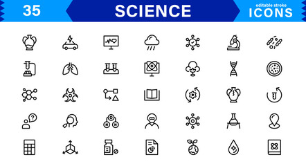 Minimalist Science Icon Pack. Flat, Line, and Outline Icons for Technology, Chemistry, Biology, and Scientific Studies