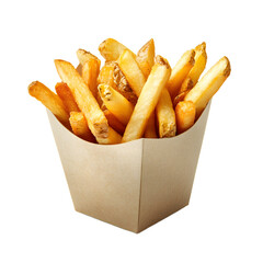 Golden French Fries in a Brown Paper Container