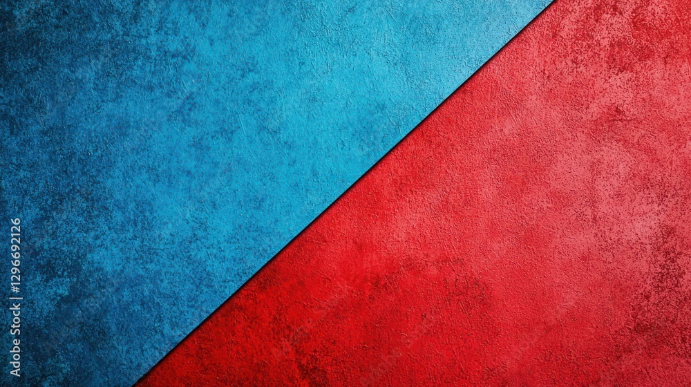 Poster A bold red and blue split background with a diagonal transition.