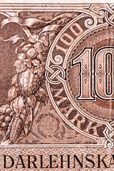 Vintage elements of old paper banknotes.Bonistics.Old Germany money 1918 (one hundred mark).Banknote Kaiser's Germany.Fragment banknote for design purpose.