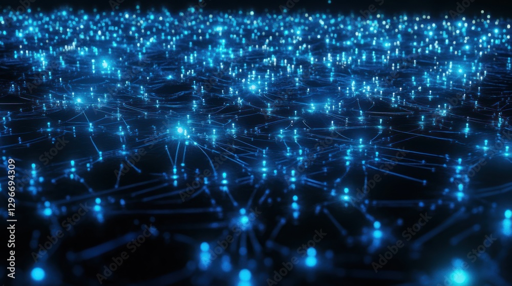 Poster abstract network of glowing points, interconnected by lines. visual representation of data flow. sui