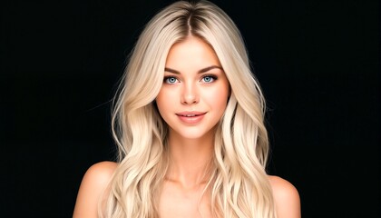 Fototapeta premium Portrait of a young woman with long blonde hair and blue eyes.