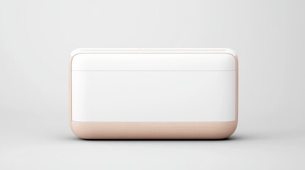 Fototapeta premium Modern Minimalistic Design of a White and Wood Decorative Storage Box on a Soft Gray Background