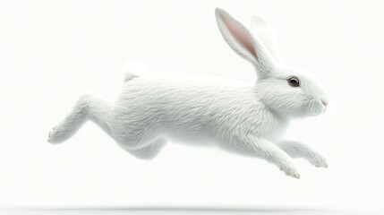 White rabbit leaps through air.  Isolated studio shot