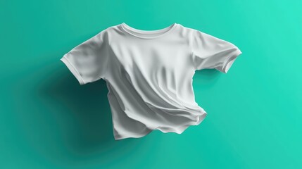 Floating white t-shirt with artistic lighting on a bold emerald green backdrop