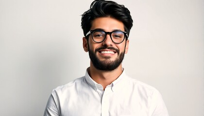 Obraz premium A man with dark hair and glasses smiles at the camera.