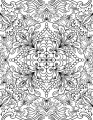 Ornamental mandala adult coloring book page. Zentangle style line art. Arabic, Indian ornament black outline.