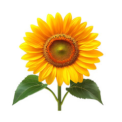 Obraz premium Yellow sunflower with leaves, on a transparent background. PNG