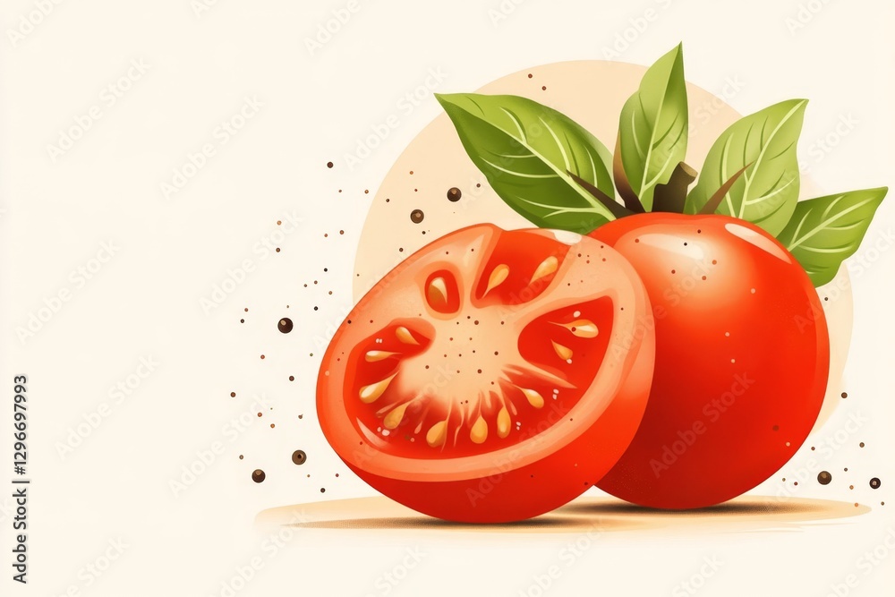 Fototapete a clean minimalist icon of a sliced tomato, showing its simple circular shape and seeds