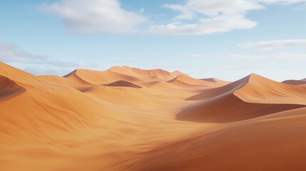 Fototapeta premium Expansive Desert Landscape with Smooth Sand Dunes Under Clear Blue Sky in Bright Daylight
