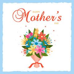 Happy Mother's Day typography. Greeting card with spring flowers and lettering. Vector illustration.