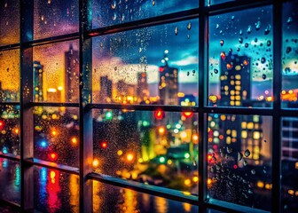 Obraz premium Night Cityscape Glimpsed Through Windows - Urban Exploration Photography