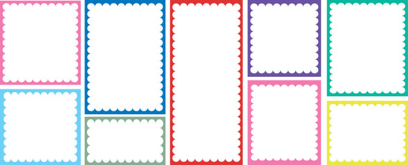 Set of rectangle frames wavy with, zigzag oval edge. Zigzag wavy edges, rectangles, photo frames, text boxes, tags, labels.