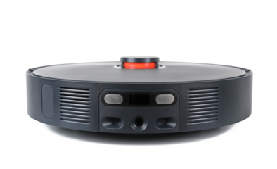 New smart robotic vacuum cleaner isolated on white background
