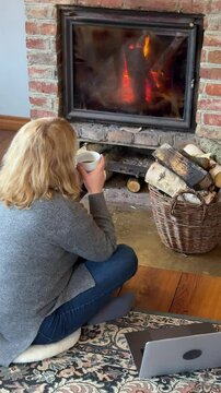 Enjoying a cozy evening by the fireplace