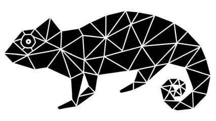 Geometric Chameleon Polygonal Art – Minimalist Wireframe Animal in Black and White © Najmul Design Hub