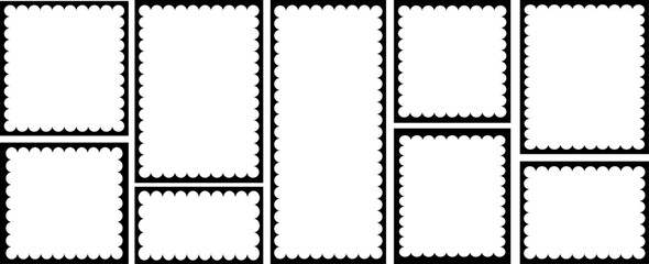 Set of rectangle frames wavy with, zigzag oval edge. Zigzag wavy edges, rectangles, photo frames, text boxes, tags, labels.