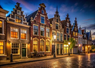 Fototapeta premium Night Photography: Charming Alkmaar, Netherlands - Dutch Architecture Facades
