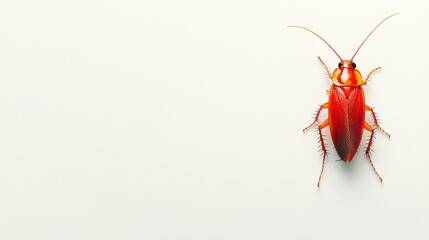 High-resolution cockroach crawling on a smooth white background with soft shadows