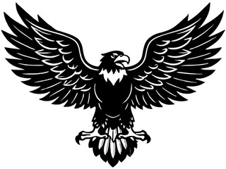 Obraz premium Black and White Heraldic Eagle Illustration – Stylized Spread Wings, Fierce Expression, Iconic Symbol
