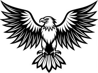 Black and White Heraldic Eagle Illustration – Stylized Spread Wings, Fierce Expression, Iconic Symbol