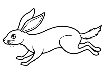 Minimalist Rabbit Illustration – Black and White Running Pose with Long Ears, Easter and Springtime Theme