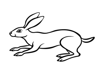 Minimalist Rabbit Illustration – Black and White Running Pose with Long Ears, Easter and Springtime Theme