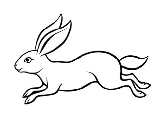 Minimalist Rabbit Illustration – Black and White Running Pose with Long Ears, Easter and Springtime Theme