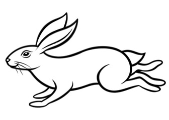 Minimalist Rabbit Illustration – Black and White Running Pose with Long Ears, Easter and Springtime Theme