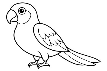 Cartoon Parrot Line Drawing – Simple Black and White Illustration with Big Eye and Curved Beak