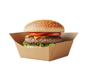 Hamburger in cardboard packaging Isolated On Transparent Background 
