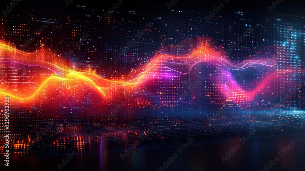 Poster digital wave representation in vivid colors creating an abstract visual display of energy flow