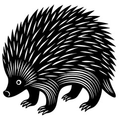 Black and White Porcupine Silhouette – Stylized Spiky Quills in Vintage Woodcut Style