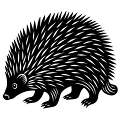 Black and White Porcupine Silhouette – Stylized Spiky Quills in Vintage Woodcut Style