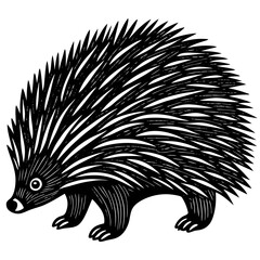 Black and White Porcupine Silhouette – Stylized Spiky Quills in Vintage Woodcut Style