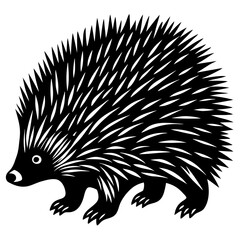 Black and White Porcupine Silhouette – Stylized Spiky Quills in Vintage Woodcut Style