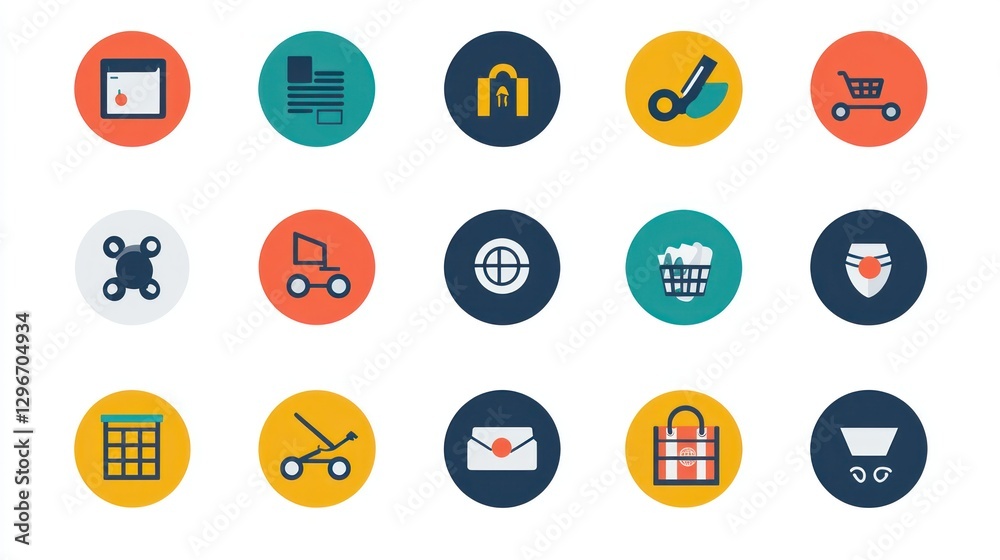 Poster a clean and modern covid-themed icon set with symbols for workplace safety protocols and e-commerce.