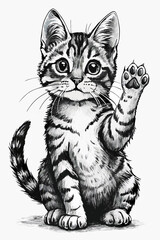 Detailed Pencil Sketch of Adorable Kitten – Playful Striped Tabby with Expressive Eyes and Realistic Fur Texture