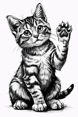 Detailed Pencil Sketch of Adorable Kitten – Playful Striped Tabby with Expressive Eyes and Realistic Fur Texture