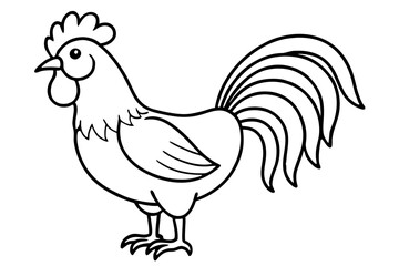 Black and White Rooster Illustration – Detailed Line Drawing with Simplified Style for Coloring Book