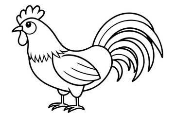 Black and White Rooster Illustration – Detailed Line Drawing with Simplified Style for Coloring Book