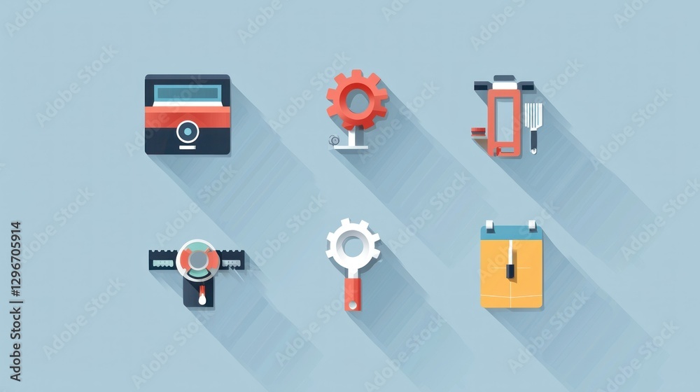 Poster A clean flat icon set with subtle shadows, adding depth while maintaining a modern look.