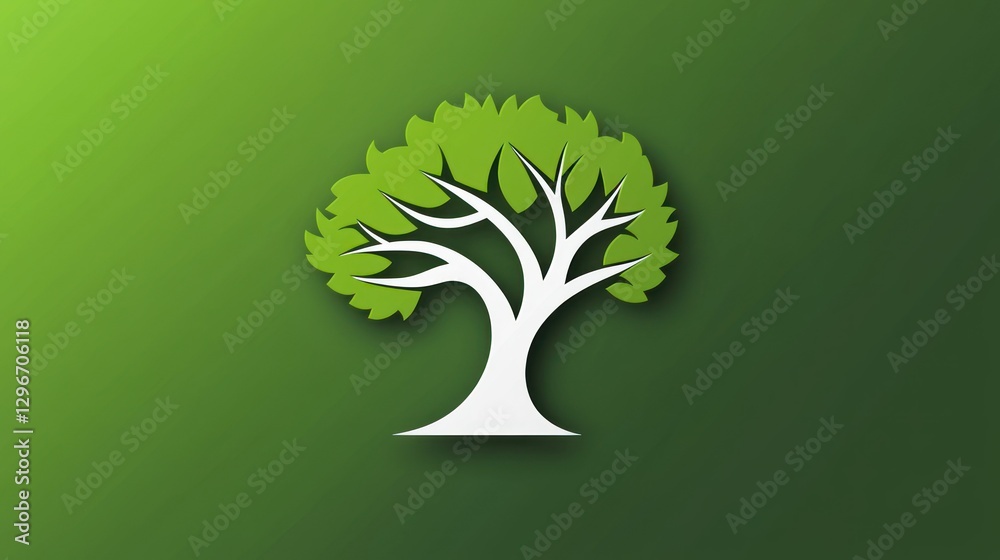 Poster a clean, minimalistic tree icon in green and white with sharp outlines.