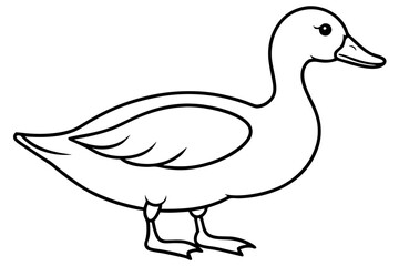 Simple Line Drawing of a Duck – Minimalist Black Outline Vector Illustration in Side View