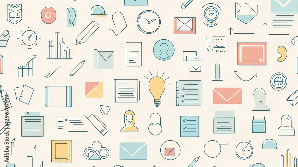 Aufkleber a collection of thin-line icons in pastel shades, creating a soft and approachable business theme.