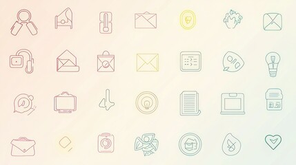 A collection of thin-line icons in pastel shades, creating a soft and approachable business theme.