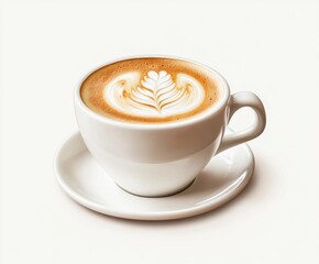 Elegant White Coffee Cup with Artfully Crafted Latte Design