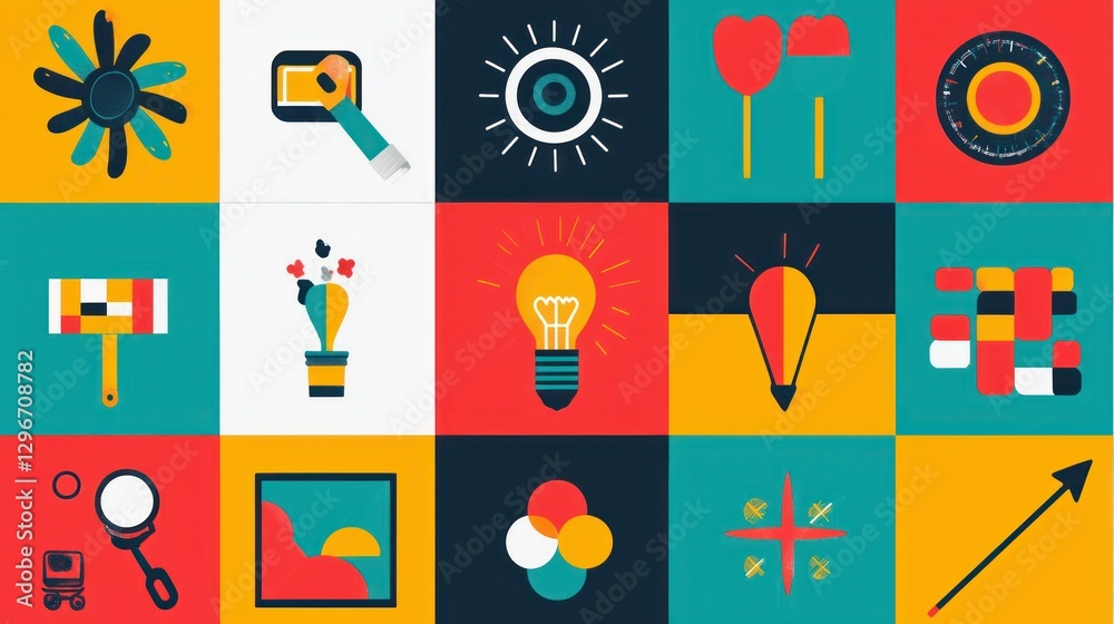 Poster a colorful and playful vector icon set, perfect for small businesses in creative industries.