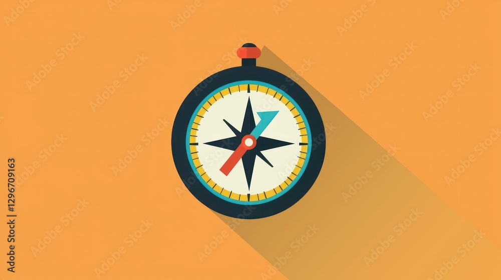 Poster A colorful flat-design graphic of a compass with an arrow pointing north.
